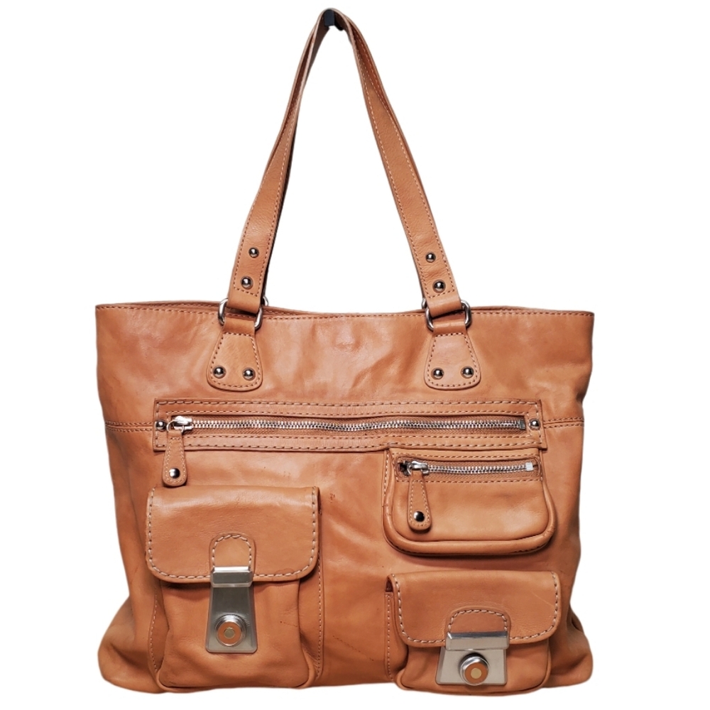 Kate Landry Natural Leather Moto Tote Bag